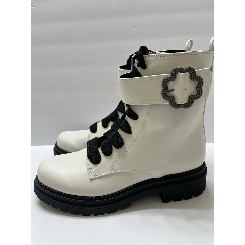 Sam & Libby Samantha Combat Lug Boots White Rhinestone Detail Black Sole Size 11